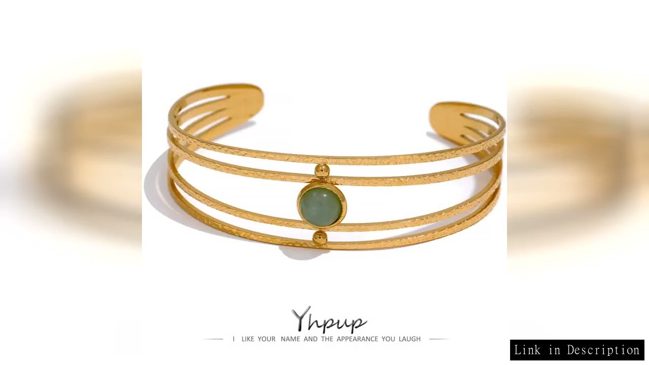 Yhpup Open Bracelet Bangle  Arm Jewelry Women Boho Golden Waterproof Green Stone Summer Charm Stainl