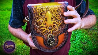 How to make a tooled leather cross body bag, Octopus design  Air brush Leather Craft