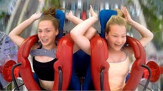 Girls  NO HANDS | Funny Slingshot Ride Compilation