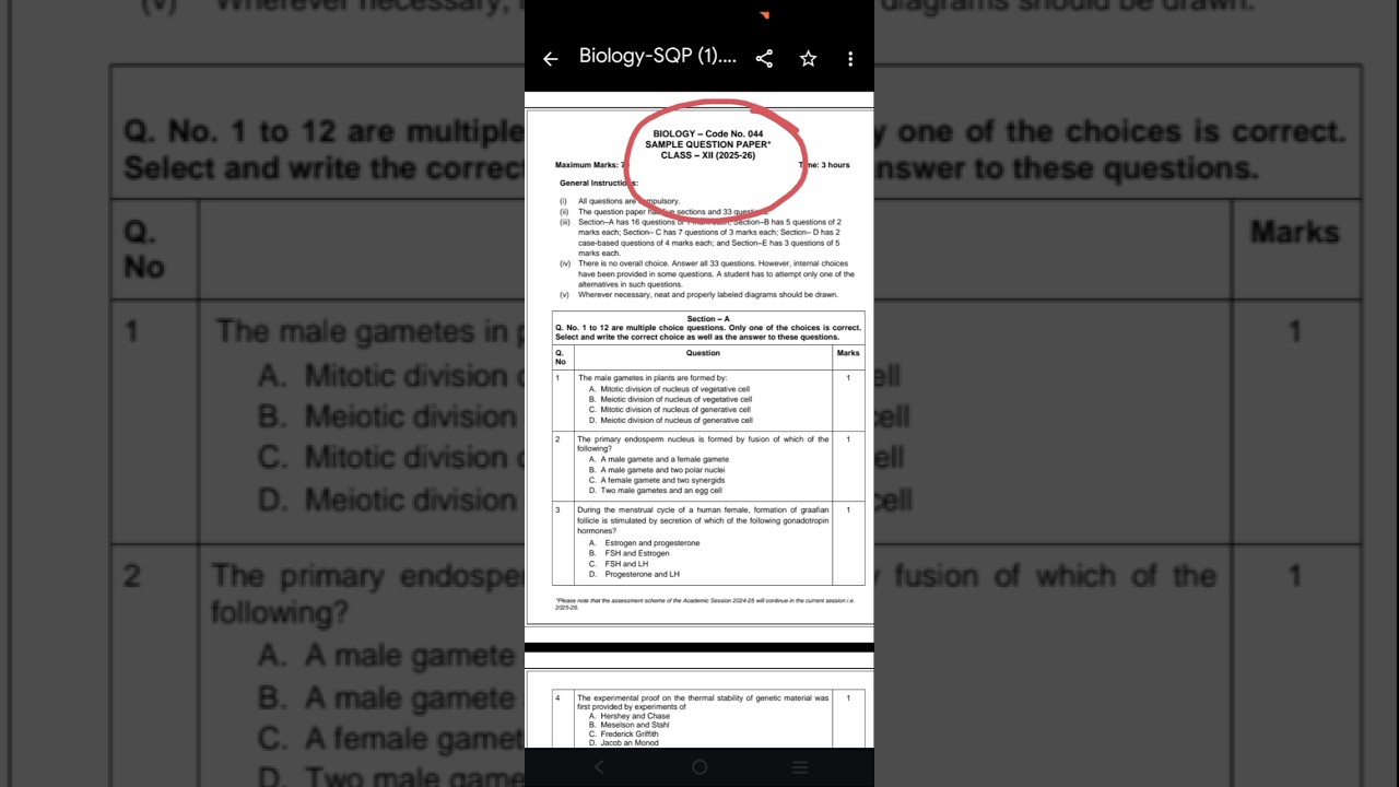 cbse class 12th biology sample paper 2026 board exam | 12th biology important question for board