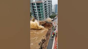 🌊A disaster occurred along the river. An apartment building collapsed shockingly! 😱🏚️ #FloodDisaster
