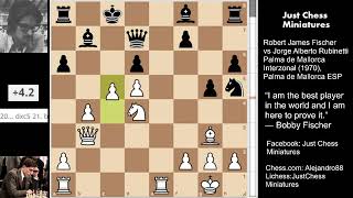 Bobby Fischer defeats Rubinetti with the Fischer-Sozin Attack.
