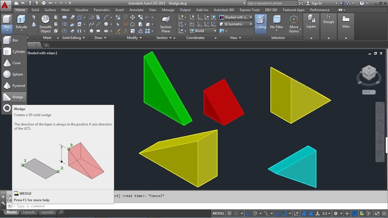 AutoCAD 3D Wedge Command Tutorial Complete YouTube