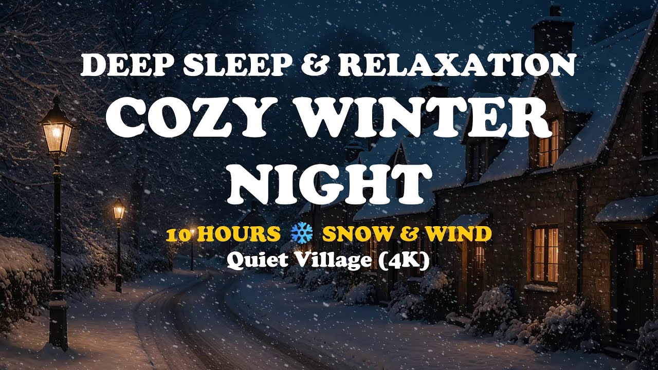 Cozy Winter Night in a Quiet Village 🌨️ | 10 Hours of Snow & Wind for Deep Sleep & Relaxation (4K)