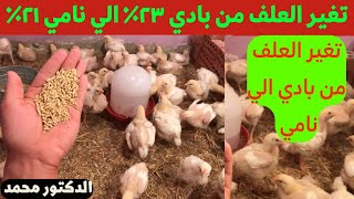 عمر١٦يوم/ طريقه تغير العلف الصحيحه من بادي ٢٣٪؜ الي نامي ٢١٪؜ مع دكتور