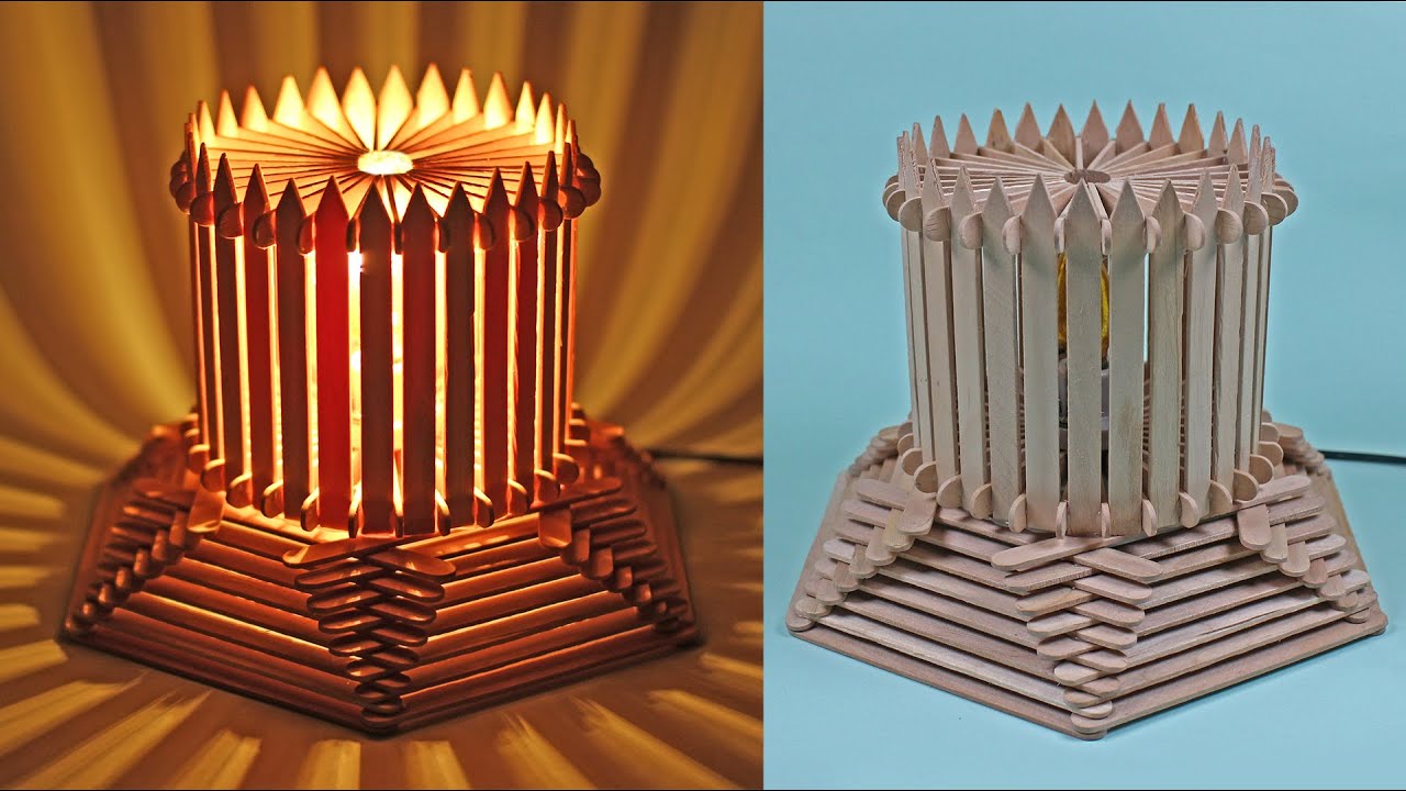 Ide Kreatif Lampu Hias Dari Stik Es Krim - Table lamp making at home easy