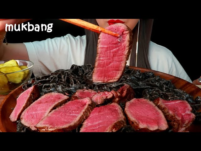 오징어먹물 파스타 안심스테이크 먹방 PASTA& BEEF TENDERLOIN STEAK MUKBANG EATING SOUNDS