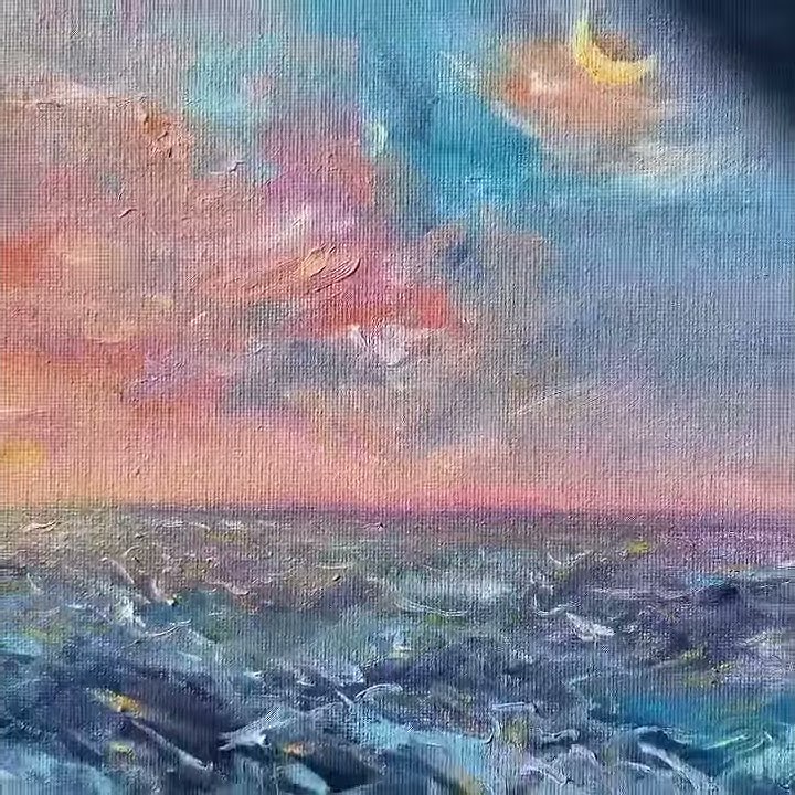 oil painting_moon in thesky woman artist CocoTan