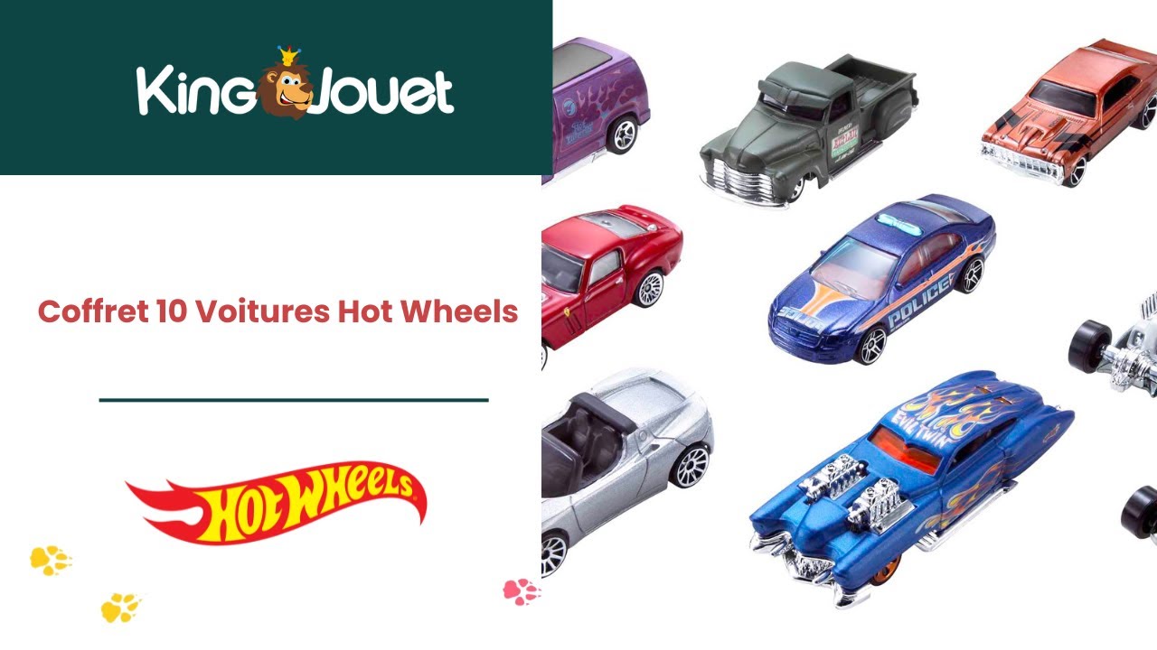 Coffret 10 Véhicules Métal 1/64 – Hot Wheels Compatible – Modèles Aléatoires – Dès 4 Ans – Carte Tigre Incluse