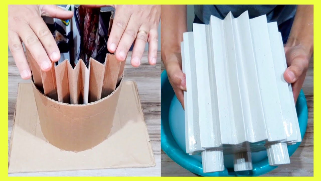 ideia de como fazer vaso decorativo de gesso com molde de papelão reciclado, como ganhar dinheiro