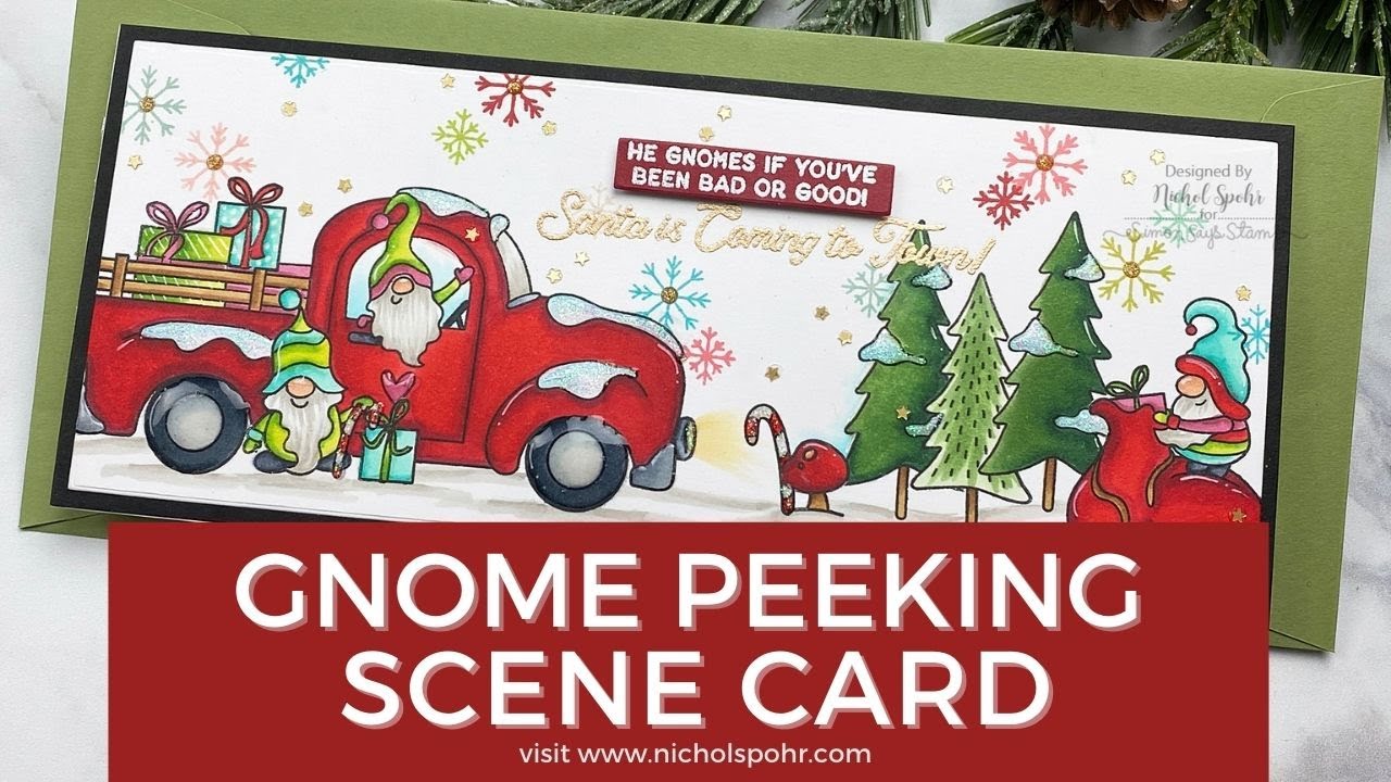 Gnome Peeking Slimline Scene (Simon Says Stamp)