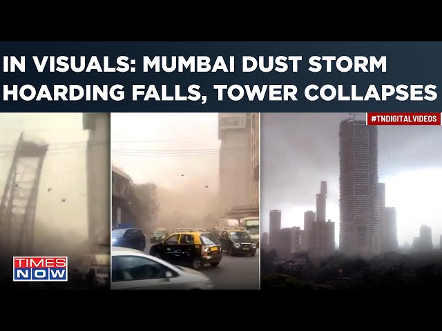 Mumbai Dust Storm Horror: Hoarding Falls, Tower Collapses| Several Trapped| Trains, Flights Affected class=