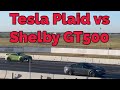 1000 HP Tesla Plaid vs Shelby GT500 1/4 mile Drag Race