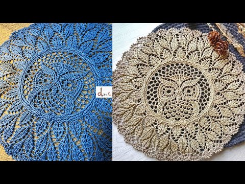 crochet Owl doily/dream catcher tutorial  1/7  مفرش البومة كروشيه الجزء الأول