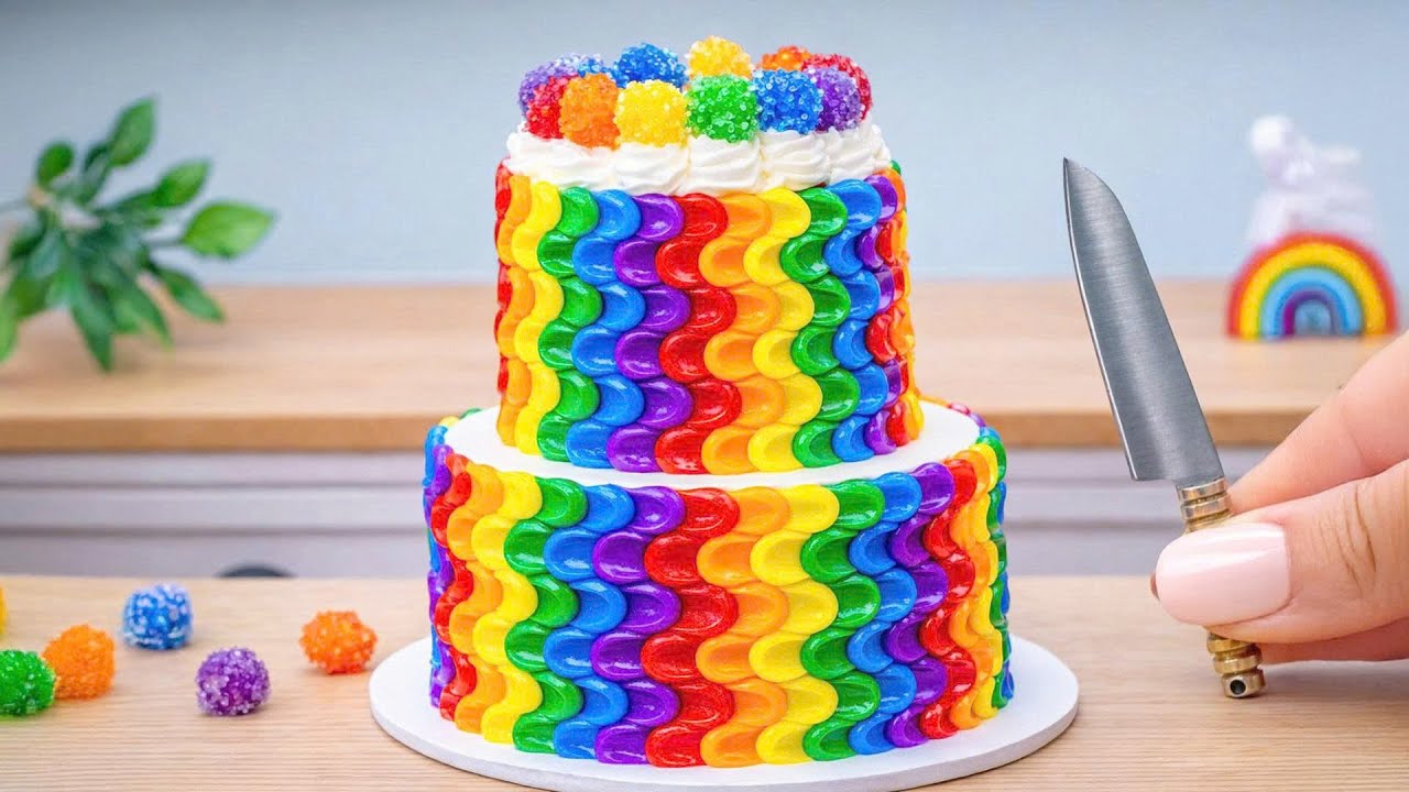 Miniature Rainbow Buttercream Cake Decorating 🌈 Tiny Rainbow Chocolate ...