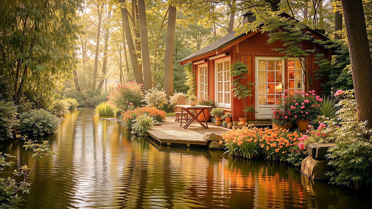 Peaceful Riverside Cottage Ambience 🌿 Cozy Garden Retreat with Relaxing Jazz & Nature Sounds
