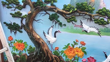 Tranh đắp xi măng đep gồm 5 bức tranh đắp nổi lên màu đẹp 0387699982