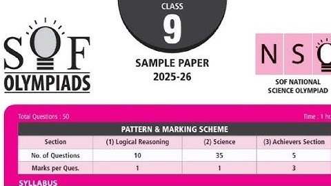 SOF NSO class 9 Sample Paper 2025-26 | National Science Olympiad sample paper 2025-26