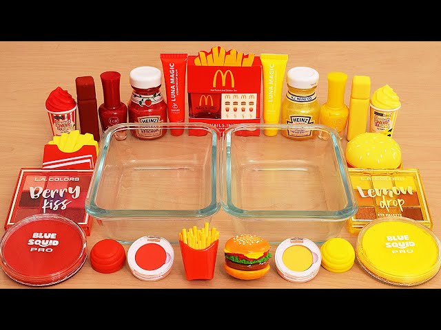 Red vs Yellow - Mixing Makeup Eyeshadow Into Slime ASMR class=