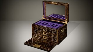 Extra Large Antique Jewellery Box in Coromandel with Concealed Drawers. For more information on this box, please visit: http://