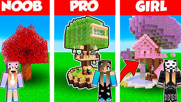 Minecraft Battle: TREE HOUSE BUILD CHALLENGE - NOOB vs PRO vs GIRL / Animation WOOD OAK