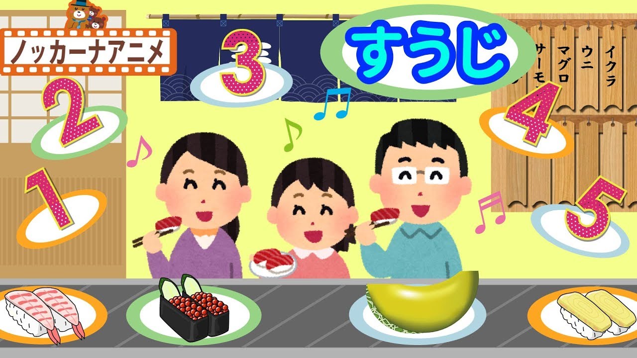 おすしページ お寿司屋さん☆お皿の数をかぞえてみよう！☆子供向けアニメ☆Learning
