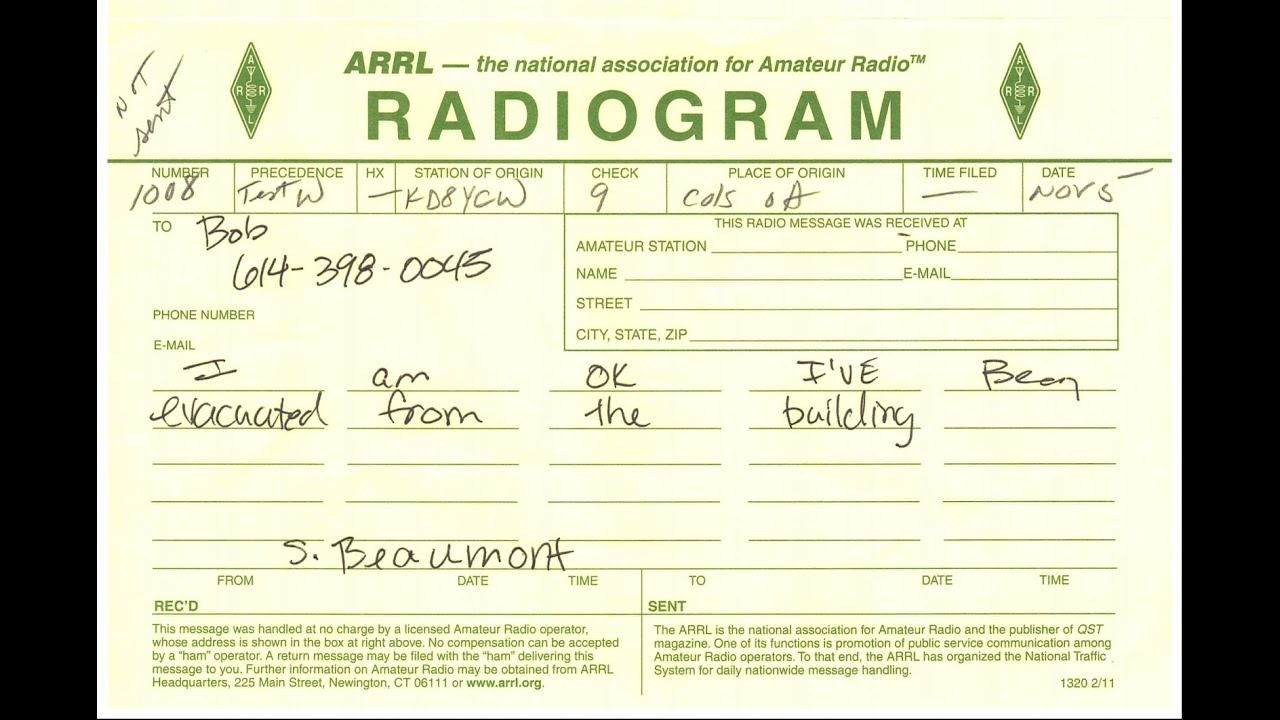 using a radiogram to receive nts traffic youtube arrl message form