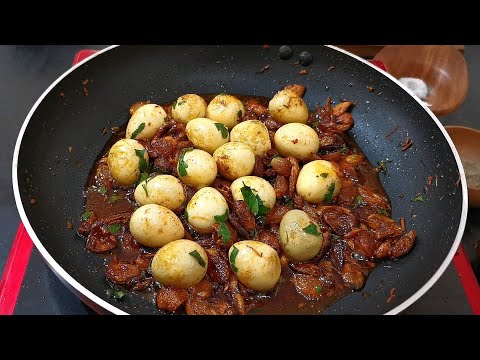 Quail eggs boiled and then roast with onion