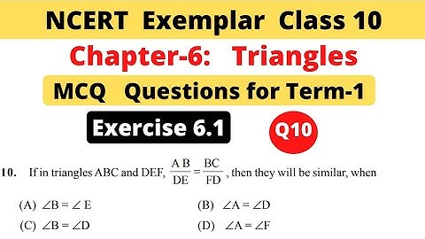 NCERT Exemplar | Class 10 Maths | Chapter 6 Triangles | Exercise 6.1 | Question 10 | MCQ Term 1
