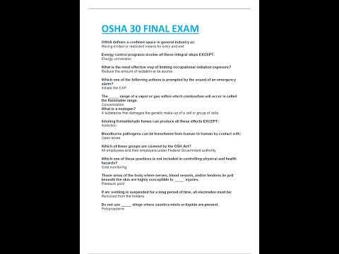 OSHA 30 FINAL EXAM QUESTIONS COMPLETE AND CORRECT GUIDE100 GUARANTEED