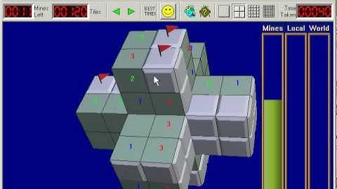 MineSweeper3D "3D Cross" board being played.