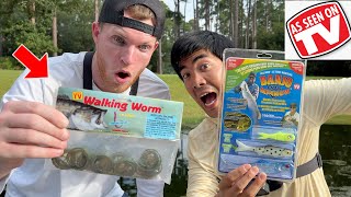 AS SEEN ON TV FISHING LURE CHALLENGE!!! (They ACTUALLY Catch Fish)