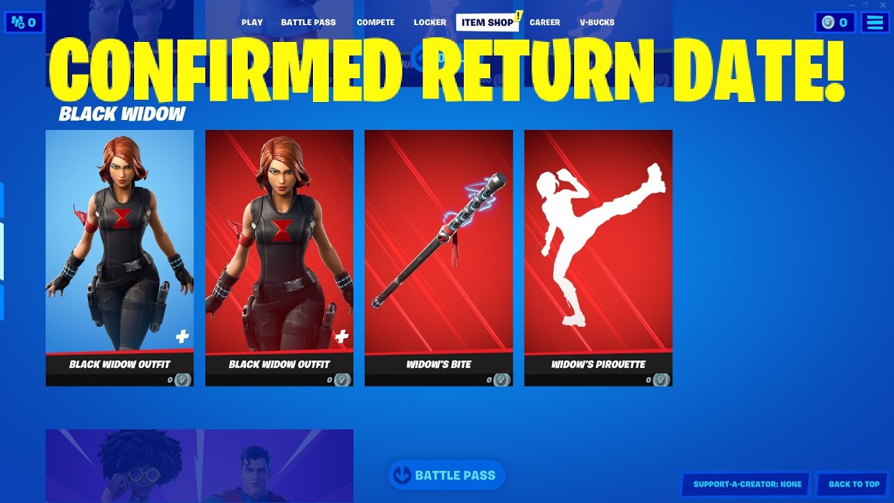 BLACK WIDOW SKIN RETURN RELEASE DATE IN FORTNITE ITEM SHOP! (OG Black