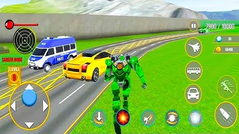 Green Army Robot Destroys a Yellow Supercar–Army Bus Robot Car Game Gameplay #4