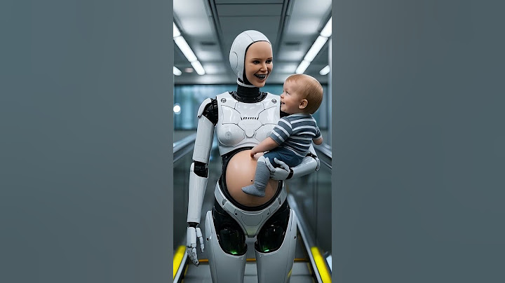 Robot mom chatting happily with her child