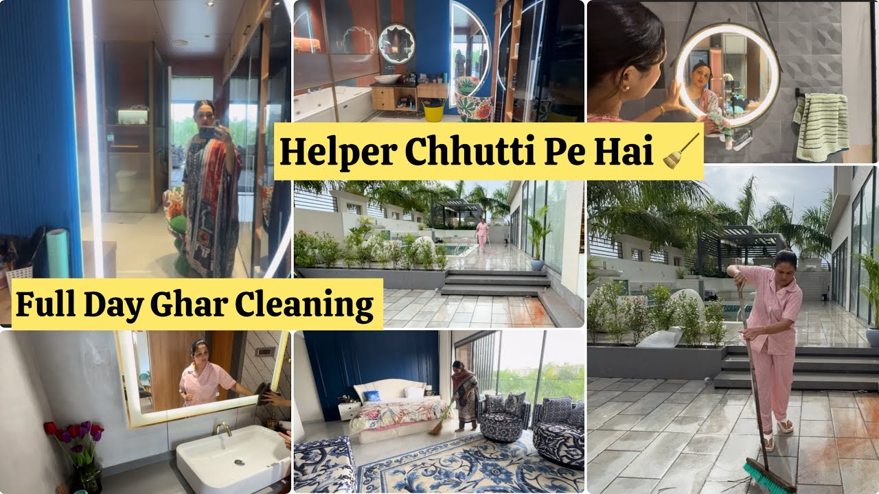 Helper Chhutti Pe Hai 🧹 🧽Full Day Ghar Cleaning & Mopping | Realistic Homemaker Cleaning vlog 😕🙁