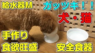 安全食器 ワンちゃん、ネコちゃん 給水器 陶器（手作り）ウォーターボウル Ｍ