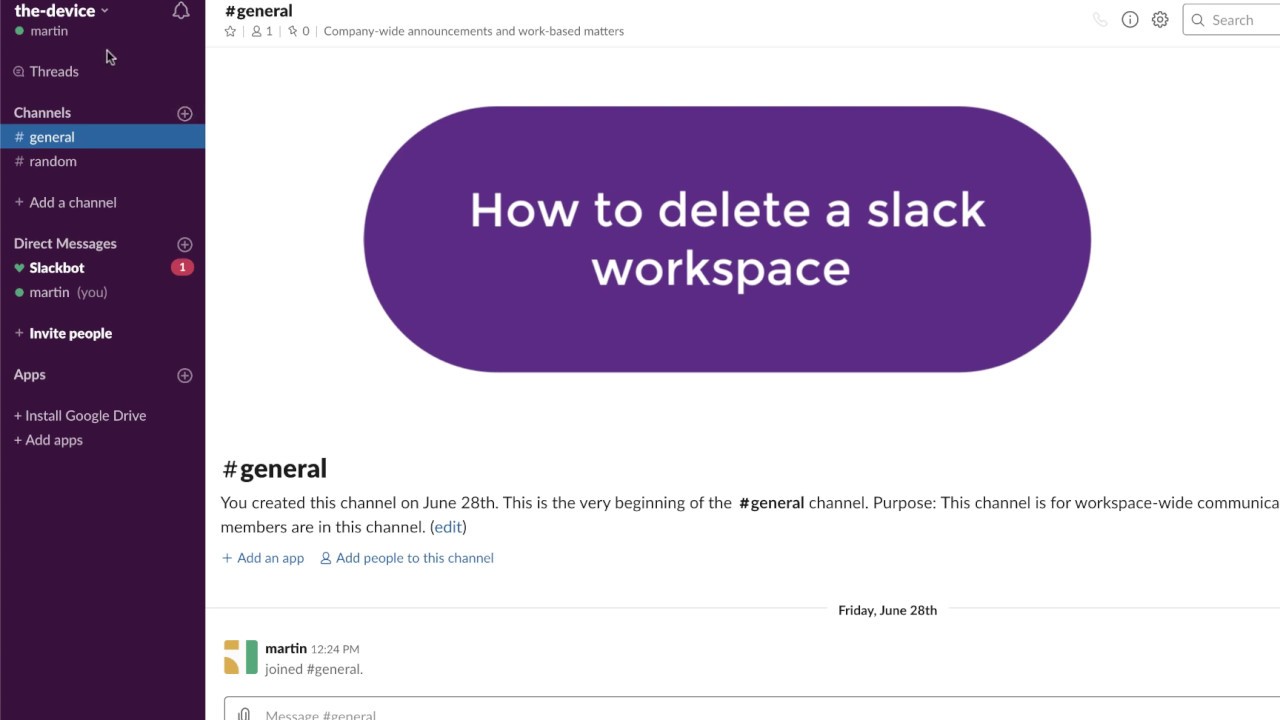 How do I delete a Slack Workspace?