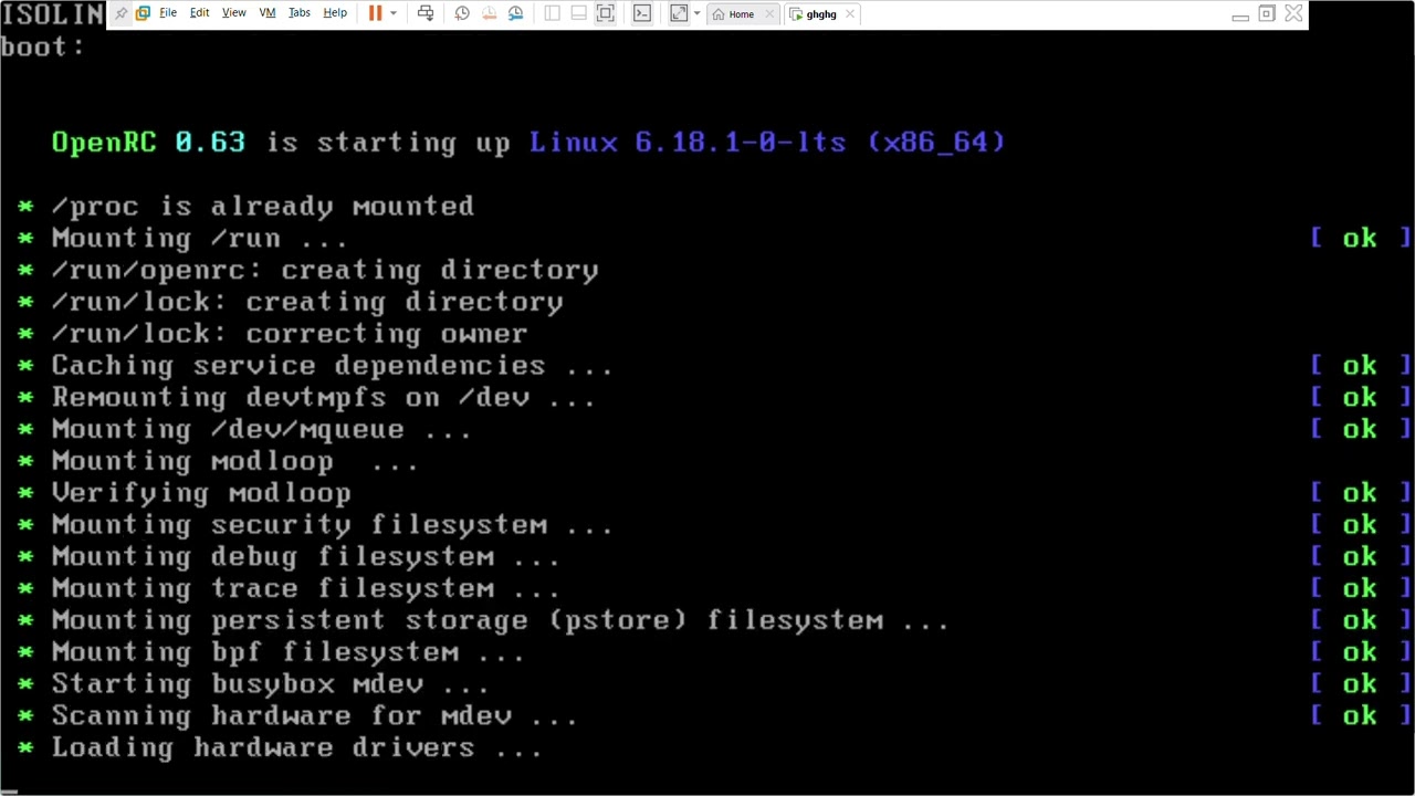 installing alpine linux on vmware