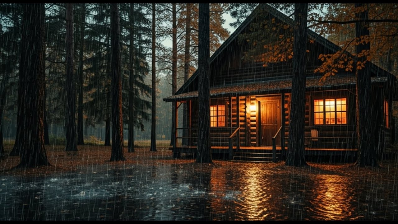 🌧️ Rainy Night in a Cozy Forest Cabin | Heavy Rain Ambience for Sleep ...