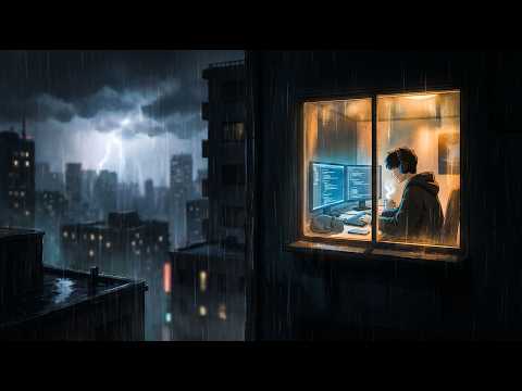 late night coding under neon rain