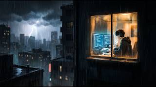 late night coding under neon rain