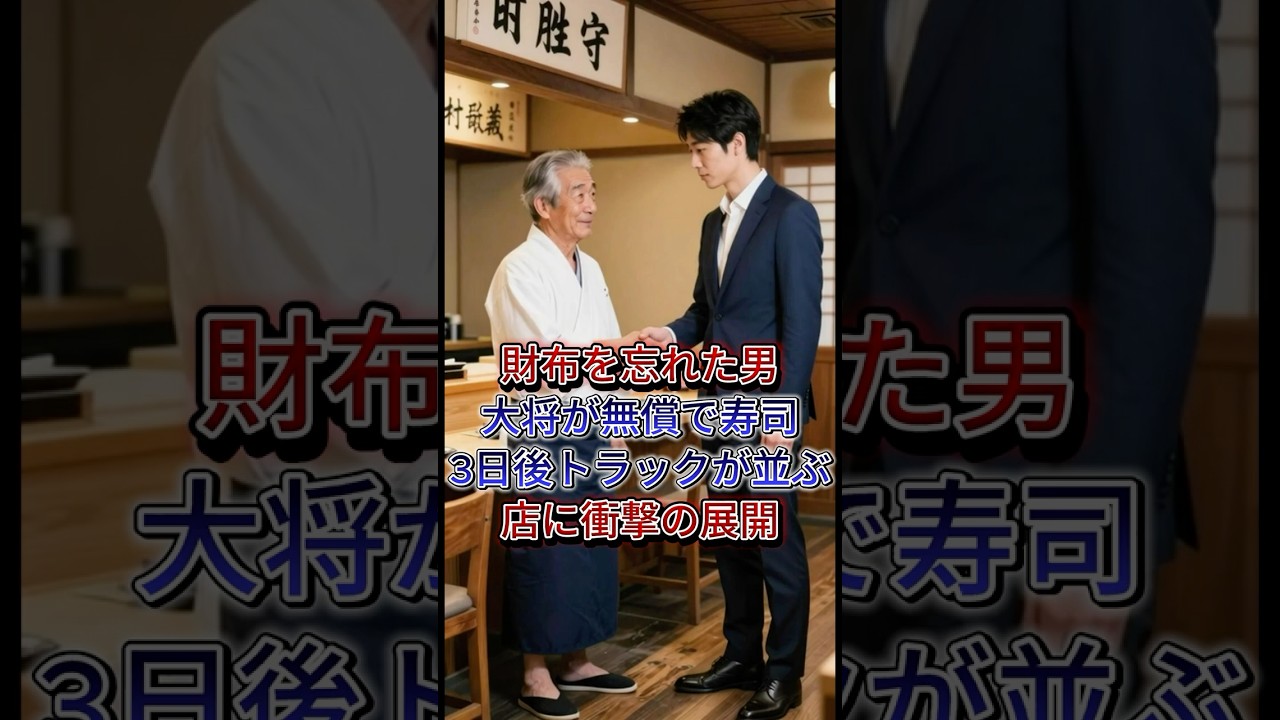 「財布を忘れちまったのかい？」質素な男に無償で寿司をご馳走した大将。しかし3日後、店の前に大型トラックが並びとんでもない展開を迎える #シニア #スカッとする話 #感動する話 #ドラマ
