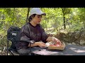 Cooking in the Wild 🌲🔥 Heart-Shaped Sausages Over Campfire