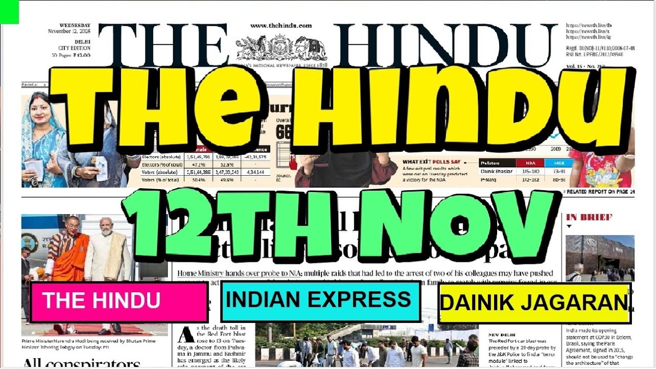 The Hindu Analysis 12 Nov 2025 | UPSC Current Affairs Editorial | The Hindu, IE, Dainik Jagran 