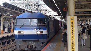 【豪快なジョイント音！横浜駅を高速通過する迂回貨物列車！】JR貨物 EF210-8号機+コキ26B 岡A421仕業[う1093レ] 名古屋タ行 横浜駅通過！[2025.12.10(水)]