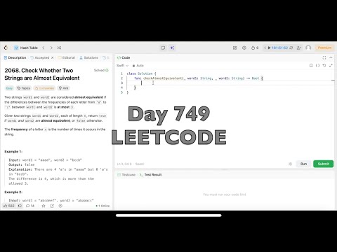 Day 749: LeetCode Problem 2068. Check Whether Two Strings are Almost Equivalent - Swift