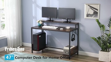 Tribesigns Computer Desk, Industrial Office Desk with Monitor Stand, 47 Inch Studying Writing Table
