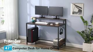 Tribesigns Computer Desk Industrial Office Desk With Monitor Stand 47 Inch Studying Writing Table