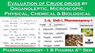 Evaluation of crude drugs || Quality control of crude drugs || L-6 U-1 || pharmacognosy 4th semester